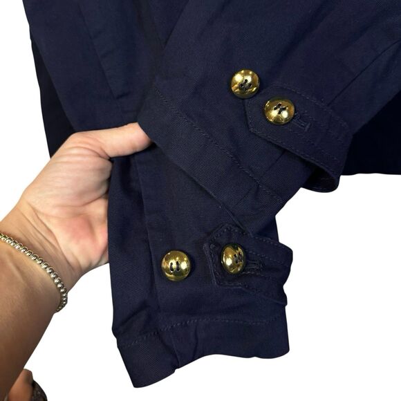 Talbots Utility Military Jacket Coat 16W Blue Canvas Gold Buttons Preppy Capsule - Picture 5 of 7